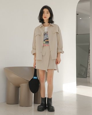 ✪ RingHosueShop ✪ 日韓知性美潮流設計　小清新　氣質polo領　排扣上衣　半身裙　兩件套 3色