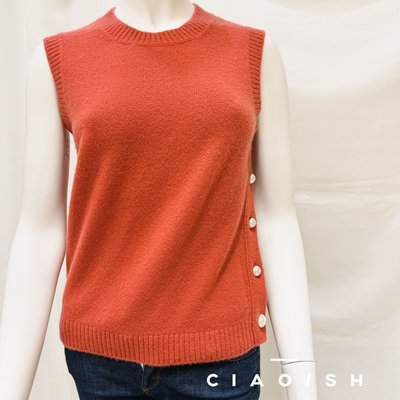 CIAO/SH 名牌精品店 Chanel 橘紅色 cashmere+羊毛+絲 大珍珠邊毛衣背心