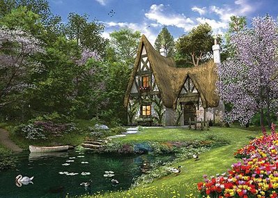 4900 3000片歐洲進口拼圖 PER 繪畫 風景 春天的森林湖畔小屋 DOMINIC DAVISON