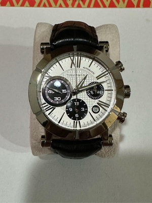 Tiffany 不鏽鋼計時錶，全部原裝，原廠鱷魚皮帶，錶徑41mm, 無盒單