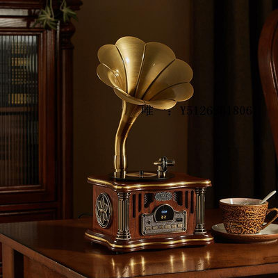 唱片機仿古留聲機復古客廳歐式大喇叭迷你小音響唱片機創意禮物擺件留聲機