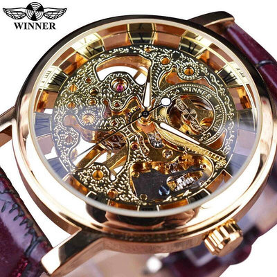 winner 機械錶 男士機械錶時尚休閒復古羅馬鏤空腕錶手動機械錶