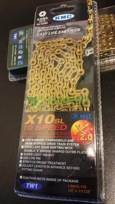 (J.J.Bike) KMC X10SL黃金鏈條 10速 輕峰鏈條 含快扣 116目 盒裝 公司貨 桂盟