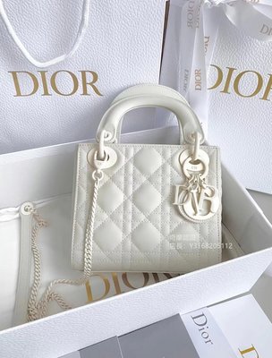 二手正品 Dior 迪奧 女包 lady 戴妃包 白色 羊皮 三格單肩包 肩背包
