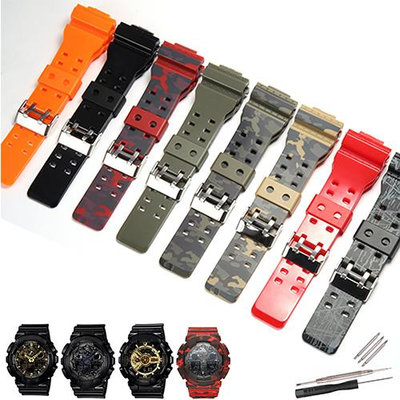 樹脂錶帶適用卡西歐G-SHOCK GD120 GD100 GA110 GA100男士錶帶迷彩樹脂表手錶配件
