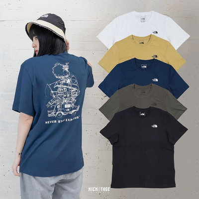 THE NORTH FACE TEE 芥黃 深藍 墨綠 黑色 白色 旅行車 衝浪 插畫 短T【NF0A7WAS】男女款