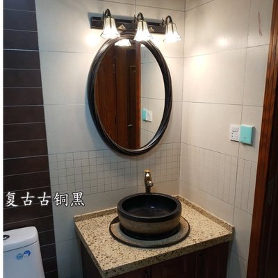 現貨熱銷-輕奢橢圓浴室鏡美式復古衛生間鏡子壁掛網紅梳妝鏡現代中式廁所鏡爆款