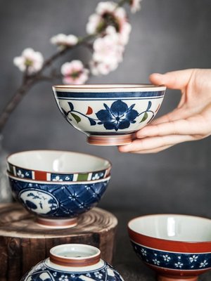 波佐見燒京古染小碗套裝日本進口料理碗陶瓷飯碗家用餐具手繪湯碗