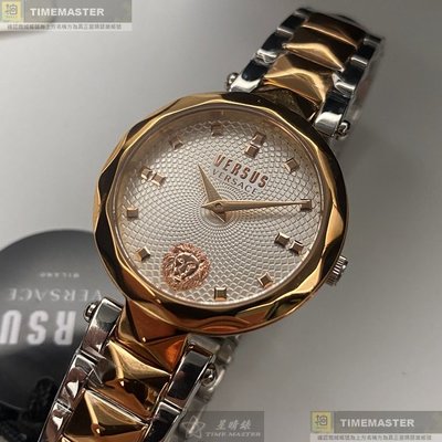 VERSUS VERSACE手錶,編號VV00365,32mm玫瑰金芒星精鋼錶殼,白色中二針顯示錶面,金銀相間精鋼錶帶