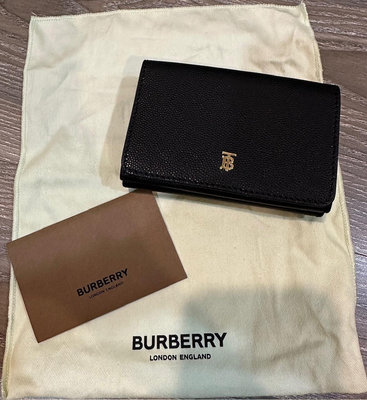 【面交另有優惠】BURBERRY 簡約TB logo三折雙面短夾