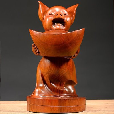 黃花梨木雕元寶豬擺件招財風水創意可愛豬的擺件動物實木質工藝品~特價促銷