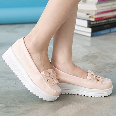 Ovan 女款 韓系流蘇厚底莫卡辛 厚底鞋 鬆糕鞋 MIT製造 粉色