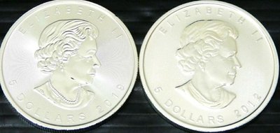 2012+2019年加拿大楓葉銀幣=共2枚(1盎司 9999純銀)UNC