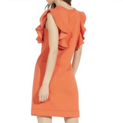 全新真品CLAUDIE PIERLOT 橘紅色 荷葉邊俏麗連身裙 洋裝