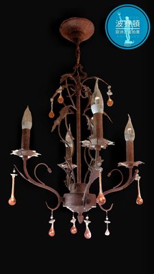 【波賽頓-歐洲古董拍賣】歐洲/西洋古董 西班牙水晶吊燈/燭台 4 燈(尺寸：高70x寬46x深46cm)