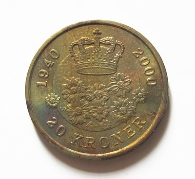 丹麥2000年20克朗瑪格麗特二世女王60歲生日紀念幣 UNC未流通品