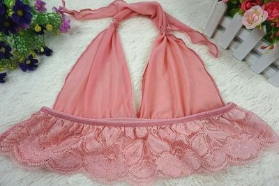 法式薄紗華麗網紗性感綁帶內衣- 粉紅蕾絲 小夜衣