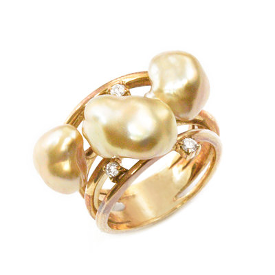 【JHT 金宏總珠寶/GIA鑽石專賣】天然黃金變形珠鑽石戒指/材質:18K(JB54-A19)