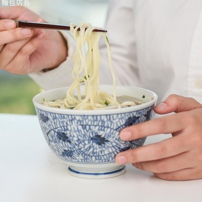 現貨saikai名古藍粥碗日本早餐家用陶瓷大容量分餐制套裝飯碗-麵包店長簡約