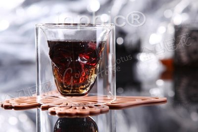 INPHIC-骷髏酒杯 水晶杯 雙層骷髏頭酒杯 大酒杯 玻璃杯 啤酒杯74ml