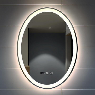 【現貨】羚兔LED智能鏡橢圓燈鏡浴室鏡衛生間壁掛鏡子無框高清防霧鏡子