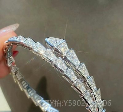 二手真品 BVLGARI 寶格麗 SERPENTI系列蛇形手鐲BR857492 滿鑽 白色18K金手環  現貨