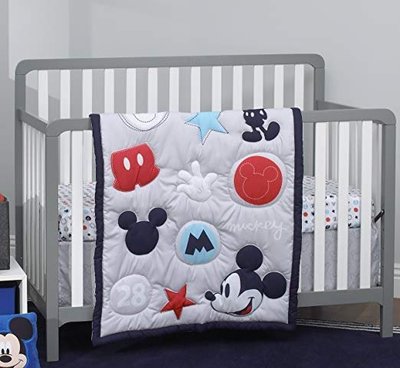 預購 美國帶回 Disney Mickey Mouse 可愛迪士尼米奇 寶寶 新生兒 寢具組 棉被+床包+床裙 嬰兒床組