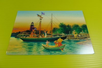 日本東京迪士尼海洋樂園Disney SEA小熊維尼明信片(郵戳+官方當日代寄之園區米奇紀念章)