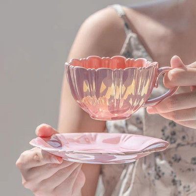 ⊰意式咖啡杯⊱ 花瓣高顏值 咖啡杯 碟套裝高級禮品陶瓷杯下午茶馬克杯ins水杯套裝
