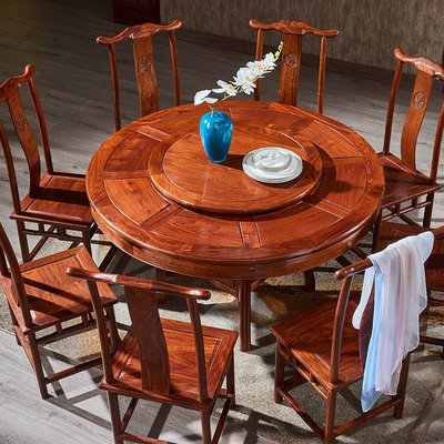 倉庫現貨出貨紅木圓形餐桌家用花梨木餐桌椅實木新中式飯桌刺猬紫檀家具小戶型