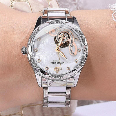 女錶 女式機械錶 手錶 新款品牌瑞士女士機械手表自動防水鑲鉆ins風輕奢陶瓷蝴蝶扣女表