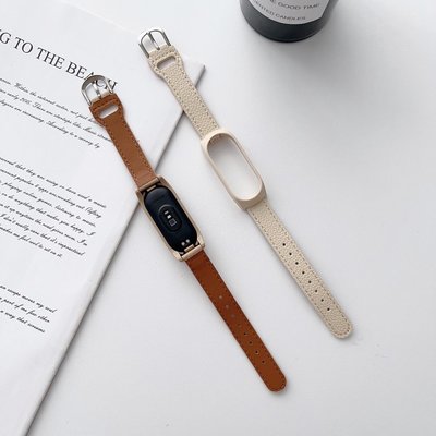 小米手環 8 7 6 5 真皮錶帶 圓尾荔枝紋皮革錶帶 替換腕帶 適用於 小米3 4小米錶帶