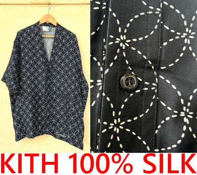 BLACK全新KITH SILK 100%真蠶絲NORAGI日本風格工作衣罩衫襯衫外掛