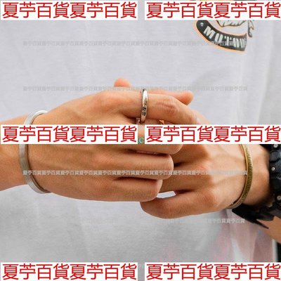 韓國潮流極簡單簡約字母純金色定情圓環素銀男女尾戒指環情侶戒指—夏苧百貨