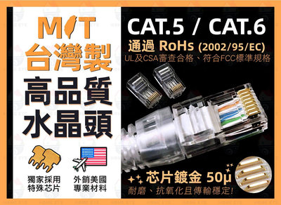 1000只🚀 CAT5 CAT6 台灣製 水晶頭 非穿透式 鍍金50u 網路接頭 鍍金芯片 傳輸穩定 現貨