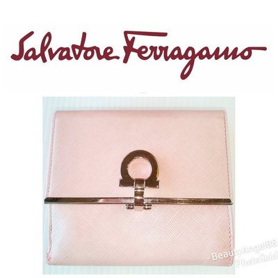 真品 新 Salvatore Ferragamo 費洛加蒙 馬蹄釦 粉色 皮夾 短夾 零錢袋$428 一元起標 有LV