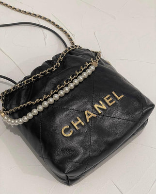 Chanel 22 mini 珍珠款 垃圾袋 全新 現貨 垃圾袋包 迷你 黑色 牛皮 22bag AS3980 北市可面交 刷卡分期