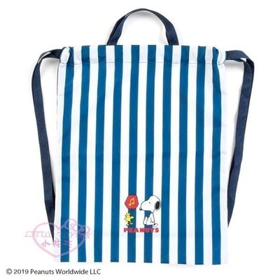 ♥小公主日本精品♥Snoopy史努比圖案藍色條紋款帆布束口後背包後背袋輕巧外出方便~預(3)