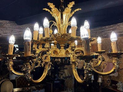 法國古董巴洛克風格浮雕黃銅鎏金大型枝型吊燈{16燈} #72186