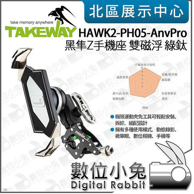 數位小兔【TAKEWAY HAWK2-PH05-AnvPro 黑隼Z手機座 雙磁浮 綠鈦】減震 重機 手機架 防盜 導航架