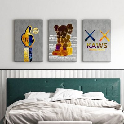 最新Kaws作品 暴力熊擺件 Kaws 壁畫 創意無框畫 藝術壁畫 普普風掛畫 客廳掛畫 庫柏力克熊 客製掛畫 酒店壁畫