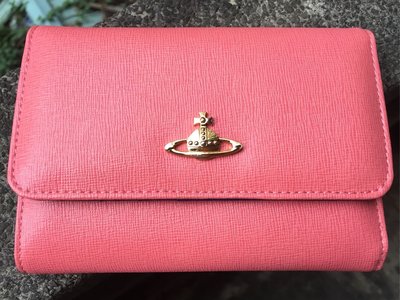 保證真品 Vivienne Westwood (桃紅 ×藍紫) 真皮防刮壓紋兩摺短夾中長夾皮夾錢包錢袋財包鈔票夾零錢袋