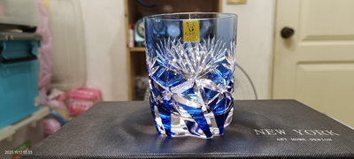 KAGAMI CRYSTAL 水晶玻璃水杯 酒杯 日製真品 江戶切子 色被 藍色立體切削 未使用