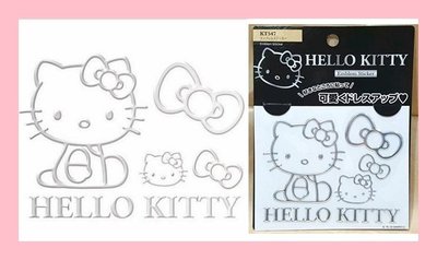 Hello Kitty 汽車 裝飾貼紙 凱蒂貓 機車 摩托車 裝飾貼 行李箱貼紙 蝴蝶結 銀色款 Sanrio 車貼