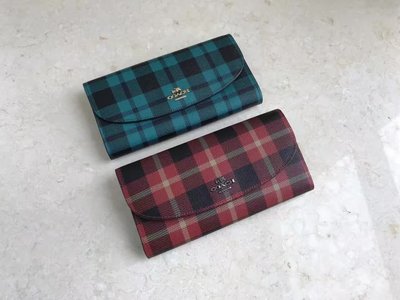 NaNa代購 COACH 54370 紅色/綠色 蘇格蘭系列 翻蓋長夾 內置拉鏈袋 新款設計 獨特風格 附代購憑證