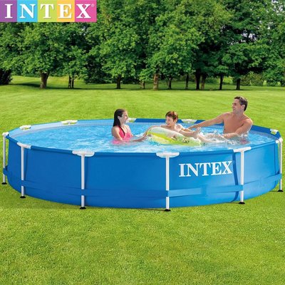 INTEX28210圓形管架水池 支架游泳池藍色圓形家庭游泳池