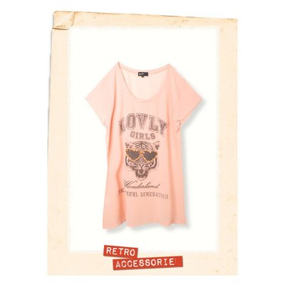 1【BearTwo】全新粉橘色動物圖案長版短袖上衣~F