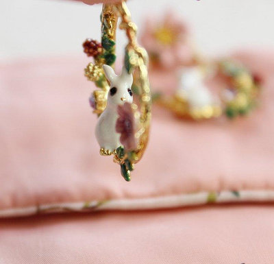 全館免運 #法國Les Nereides 魔法奇遇系列 小白兔子花朵花卉 耳環耳釘耳夾 飾品 可開發票