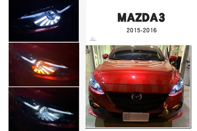 小傑-全新 MAZDA3 2015 2016 15 16 年 天使之翼 導光 魚眼 大燈 遠燈內建LED 頭燈