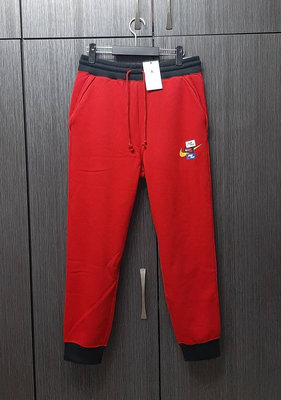 全新正品NIKE Jordan Jump Man Fit內加絨紅黑拼接合身休閒運動褲 L/36腰以下穿著